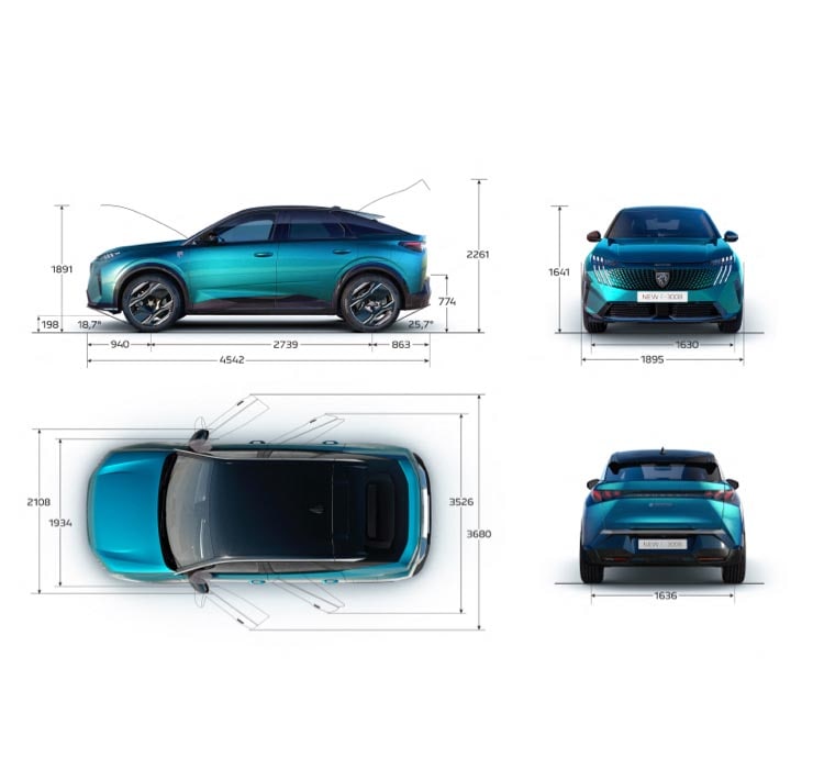 Dimensiones exteriores del Nuevo PEUGEOT E-3008