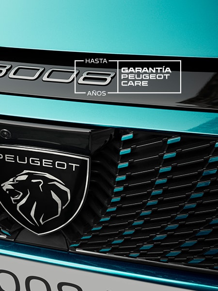 Parrilla delantera del 3008 con el logotipo de la Garantía PEUGEOT CARE